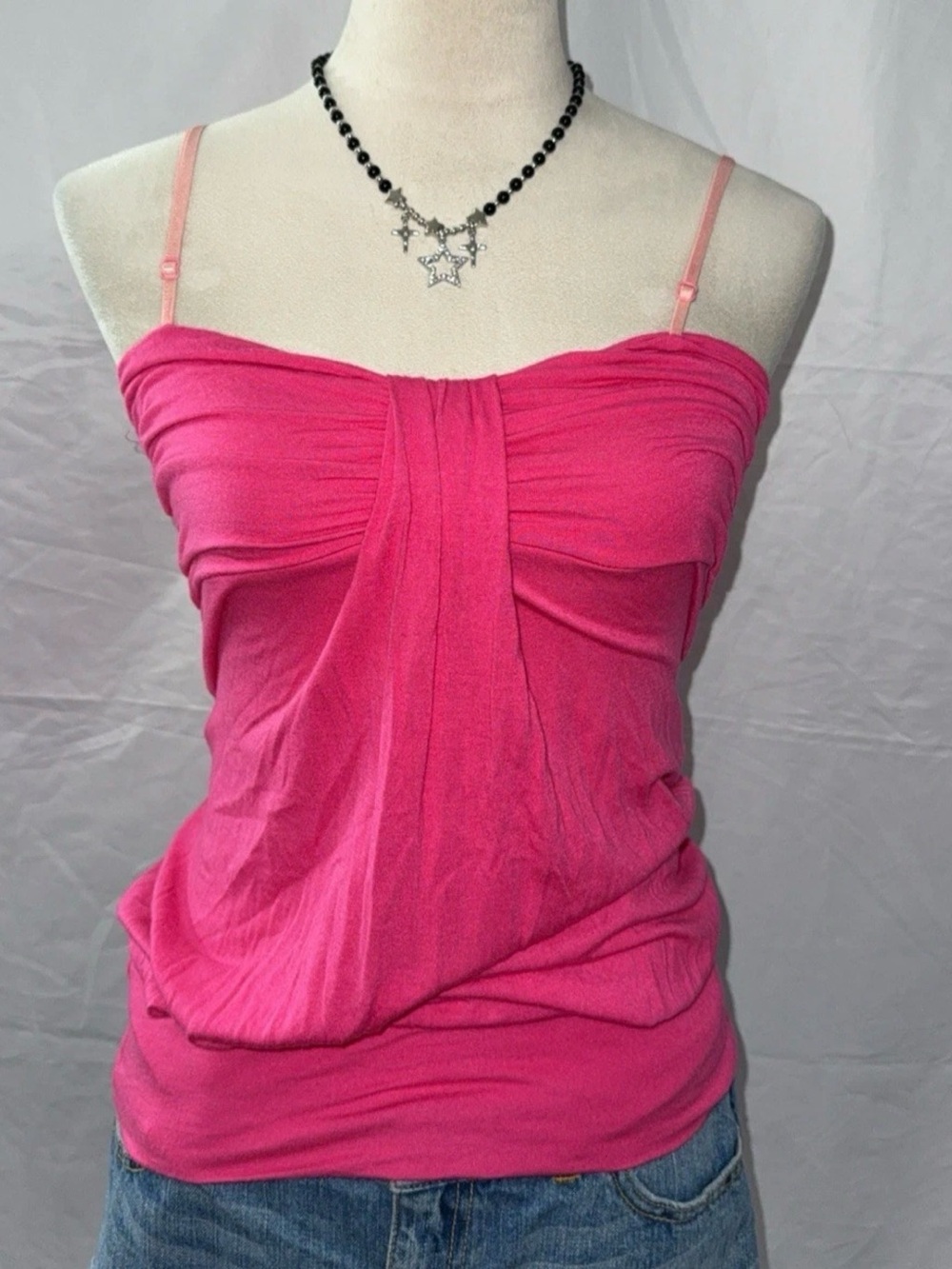 Feminine Hot Pink Draped Camisole with Adjustable Straps